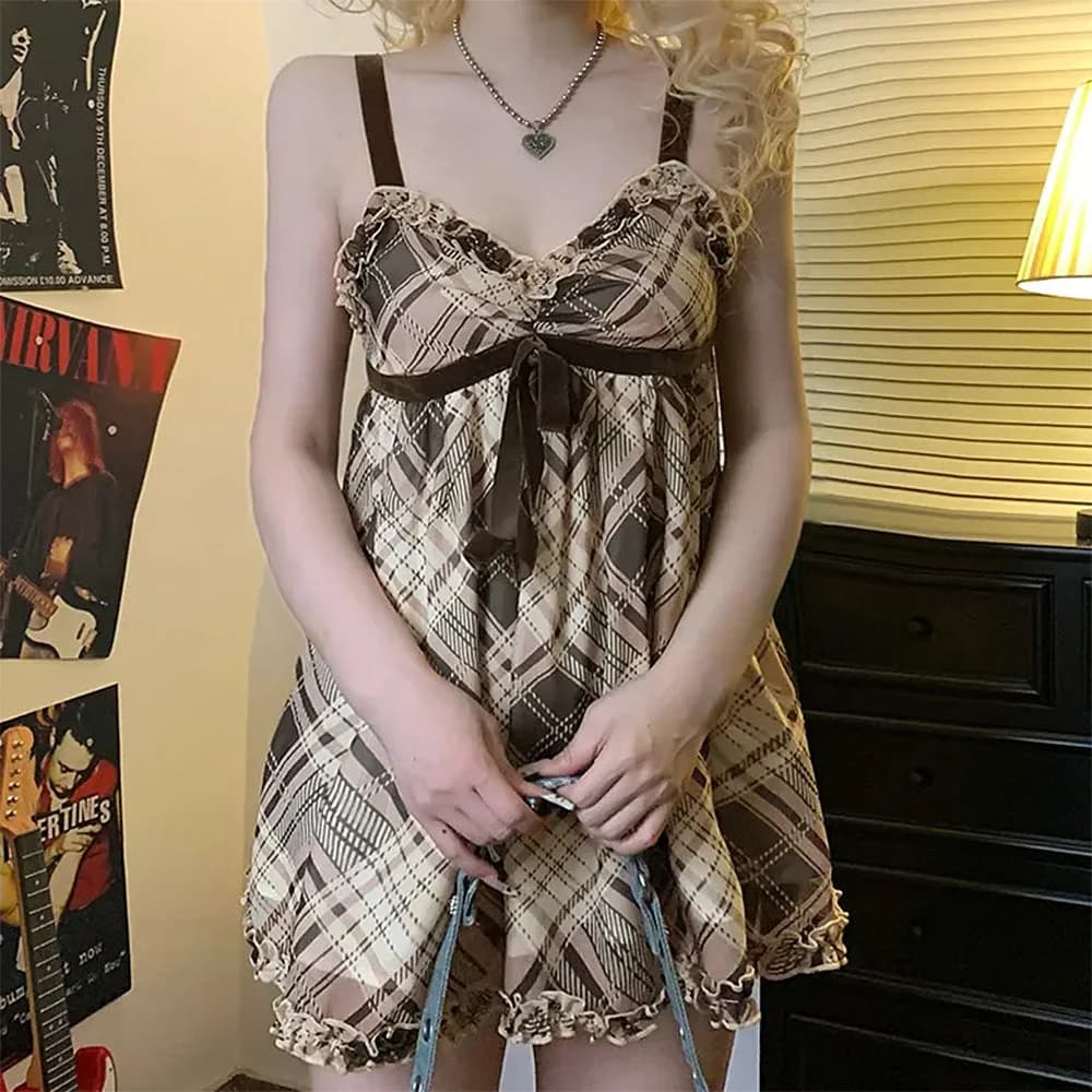 Preppy Aesthetic Plaid Mini Tank Dress — view 3 Preppy Aesthetic Plaid Mini Tank Dress — view 3
