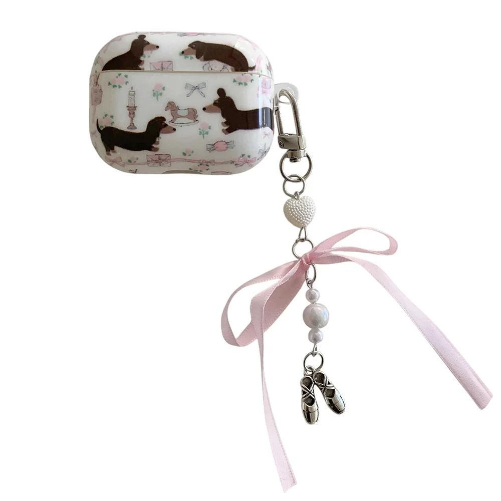 Cute Dachshunds AirPods Case with Bow Charm — view 2 Cute Dachshunds AirPods Case with Bow Charm — view 2