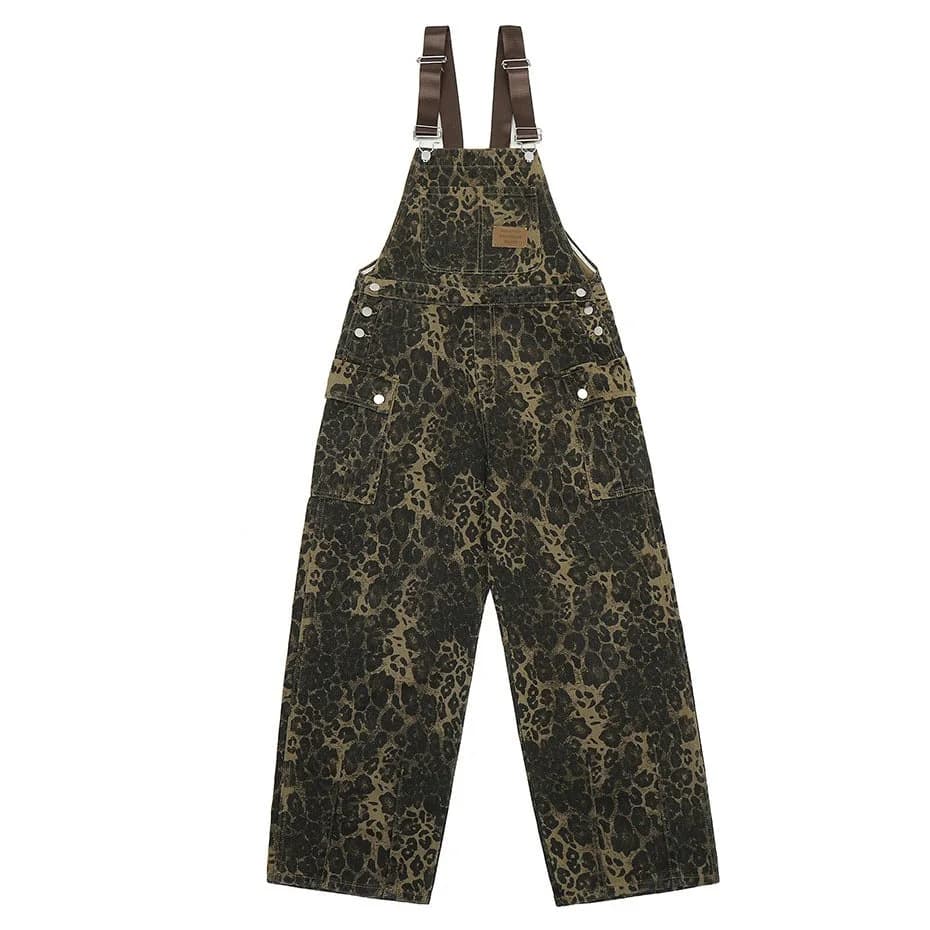 Animal Instincts Leopard Print Denim Overalls — view 1 Animal Instincts Leopard Print Denim Overalls — view 1