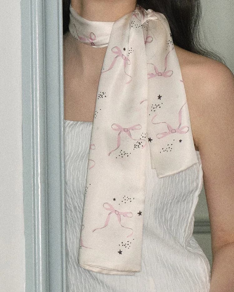 Coquette Aesthetic Bow Print Scarf — view 2 Coquette Aesthetic Bow Print Scarf — view 2