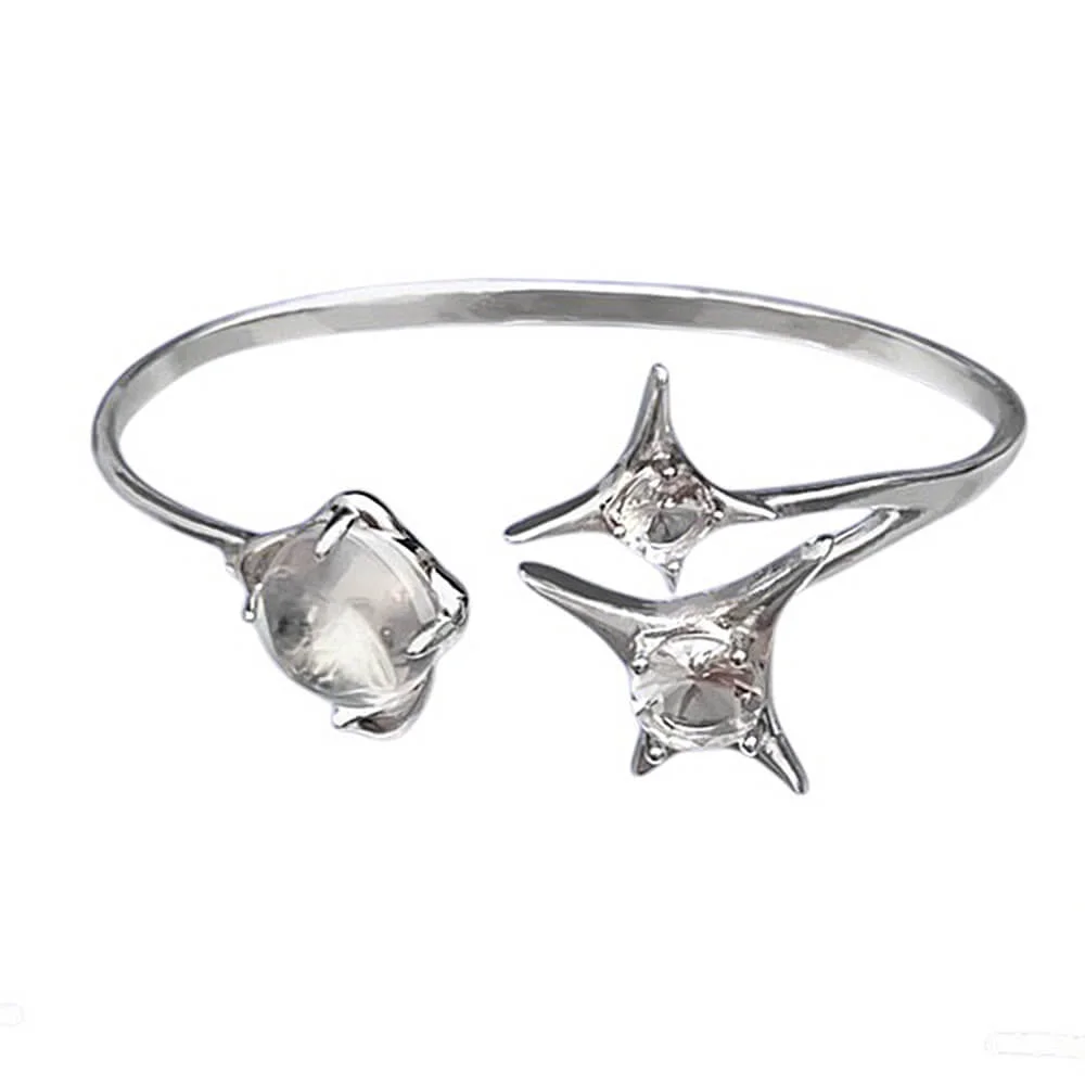 Silver Star and Crystal Open Bracelet — view 1 Silver Star and Crystal Open Bracelet — view 1
