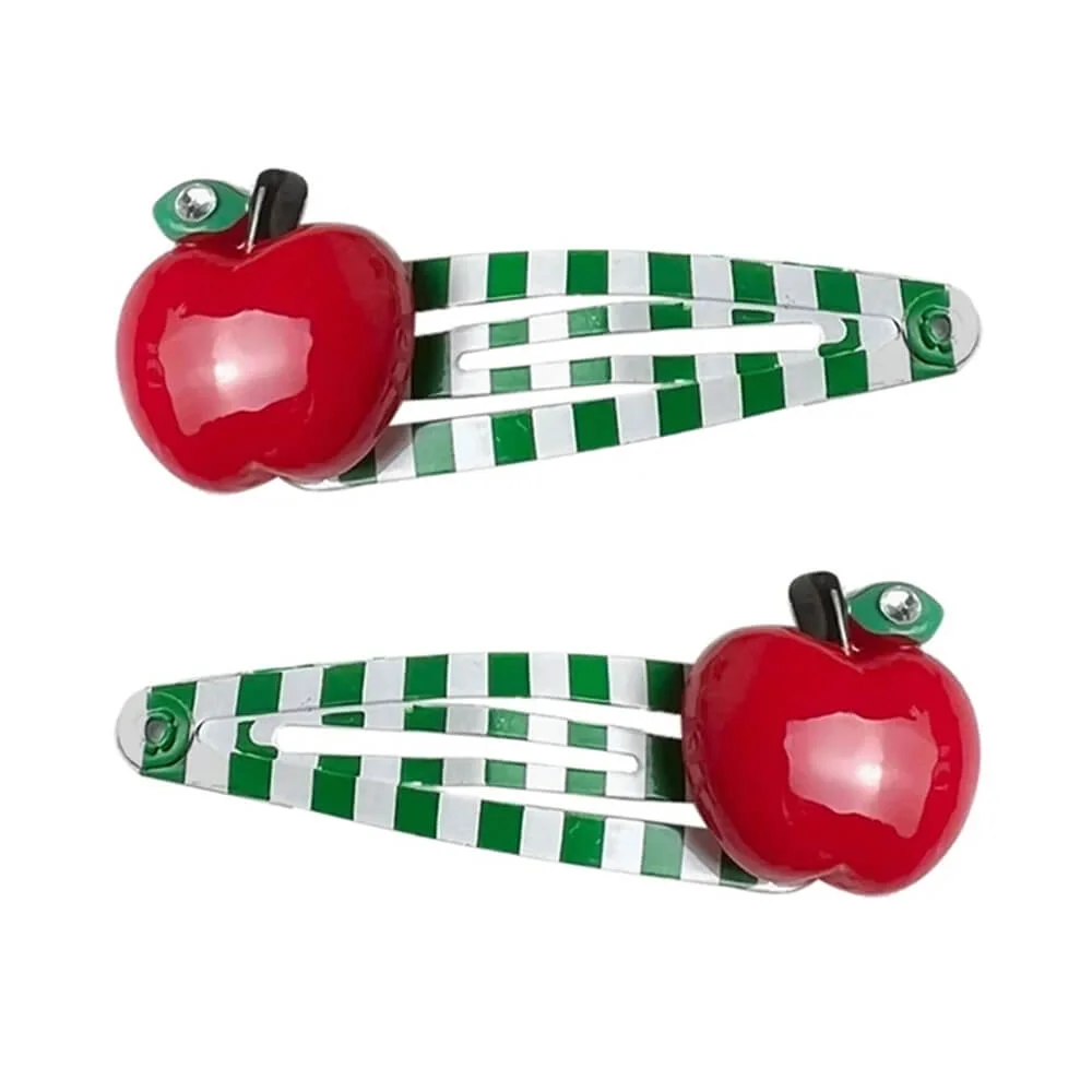 Apple Striped Hair Clips — view 1 Apple Striped Hair Clips — view 1
