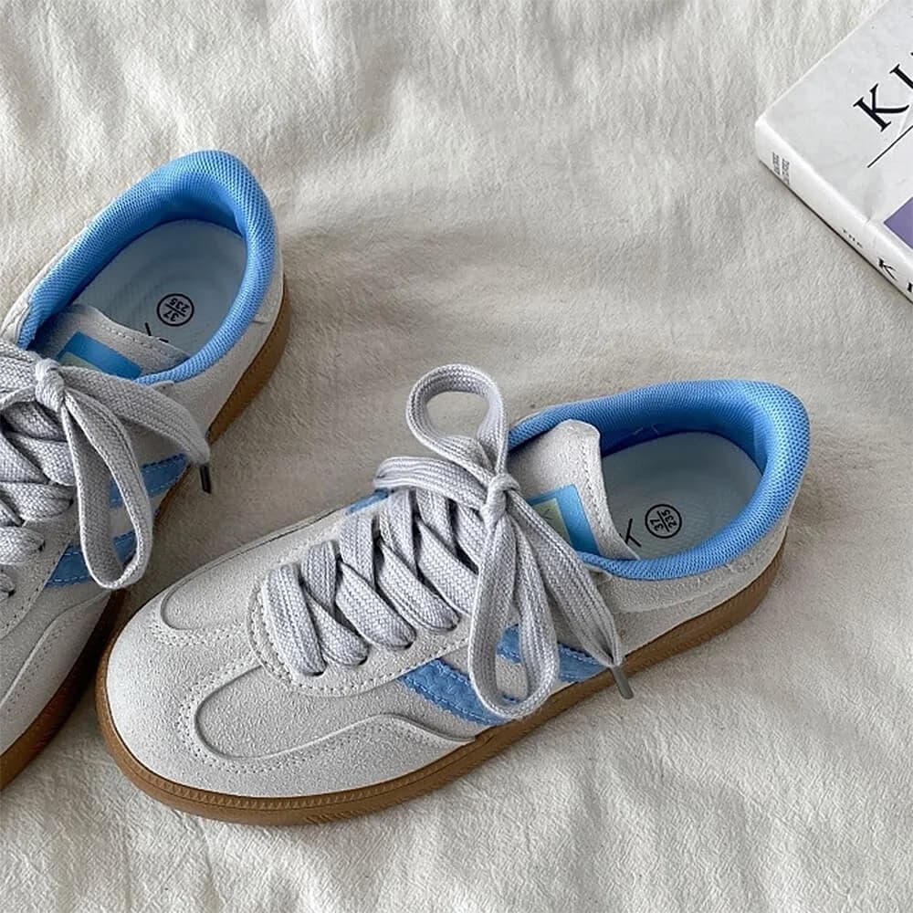 Light Grey & Blue Stripe Sneakers — view 2 Light Grey & Blue Stripe Sneakers — view 2