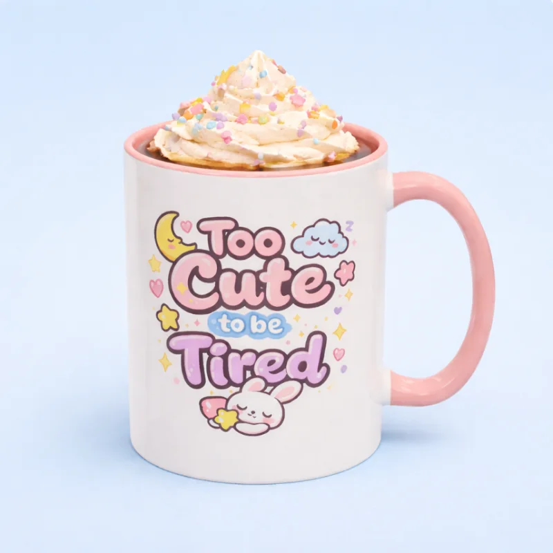 “Too Cute to Be Tired” Kawaii Bunny Mug — view 2 “Too Cute to Be Tired” Kawaii Bunny Mug — view 2