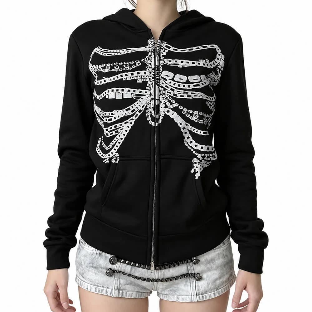 Chain Skeleton Fitted Zip Up Hoodie — view 2 Chain Skeleton Fitted Zip Up Hoodie — view 2