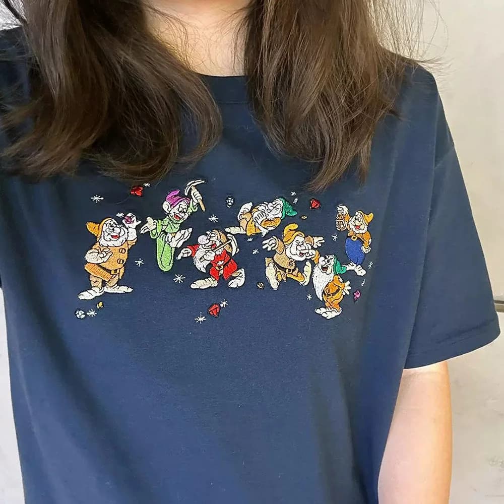 Navy Blue Dwarfs Embroidered T-Shirt — view 1 Navy Blue Dwarfs Embroidered T-Shirt — view 1