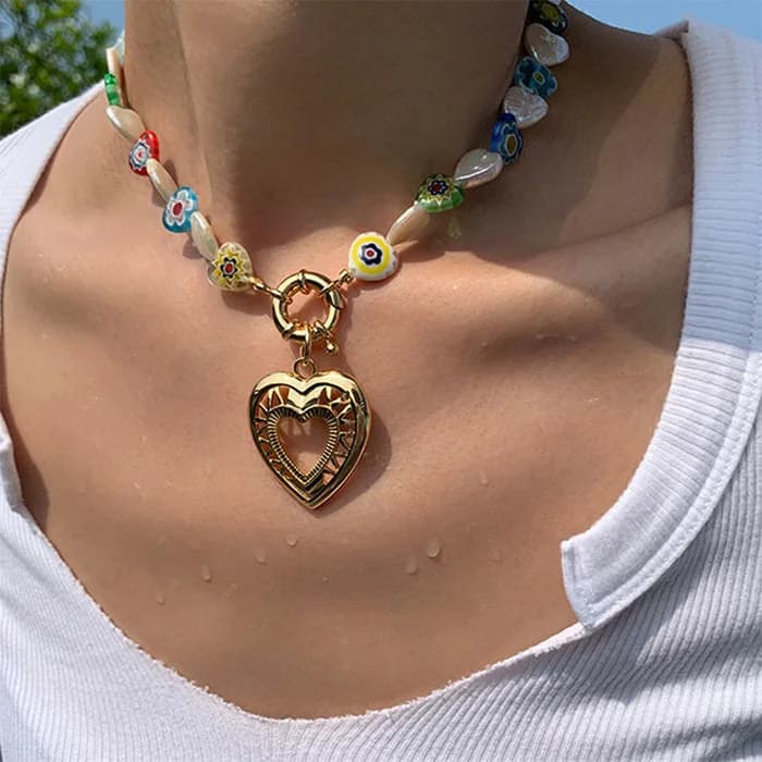 Heart Pearl Beaded Choker — view 2 Heart Pearl Beaded Choker — view 2