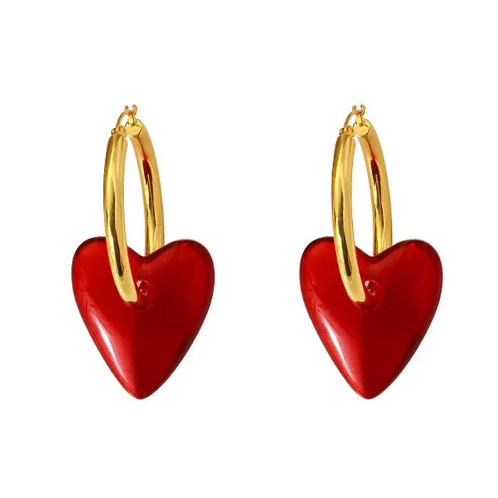 Red Heart-Shaped Drop Earrings — view 1 Red Heart-Shaped Drop Earrings — view 1
