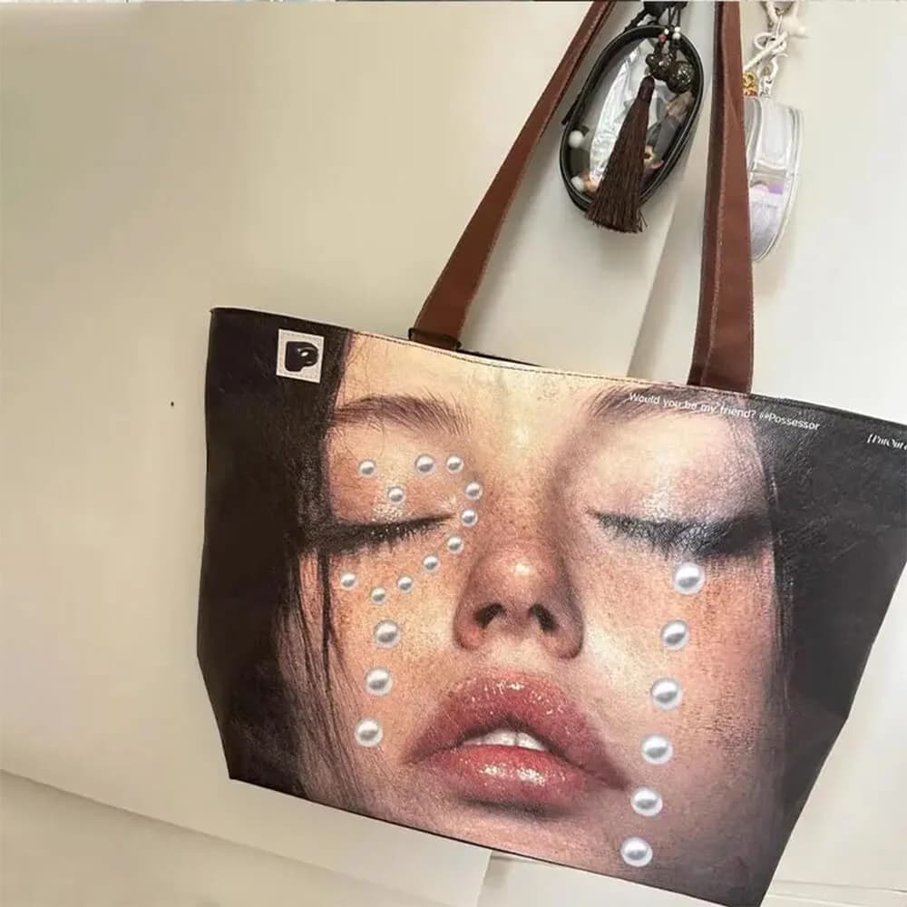 Crying Face Pearls Tote Bag — view 2 Crying Face Pearls Tote Bag — view 2