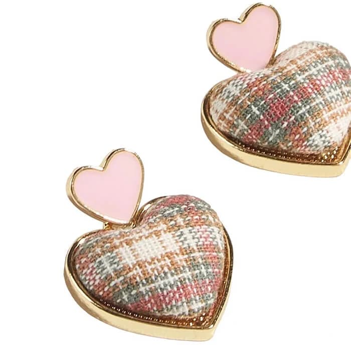 Heart Tweed Earrings — view 2 Heart Tweed Earrings — view 2