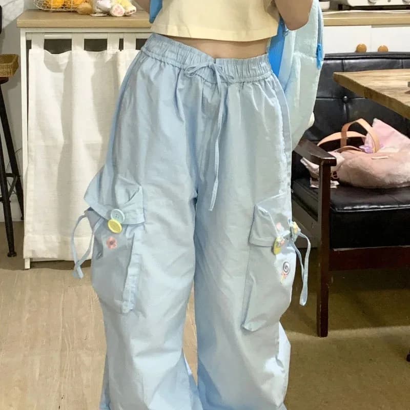 Baby Blue Kawaii Cargo Pants — view 3 Baby Blue Kawaii Cargo Pants — view 3