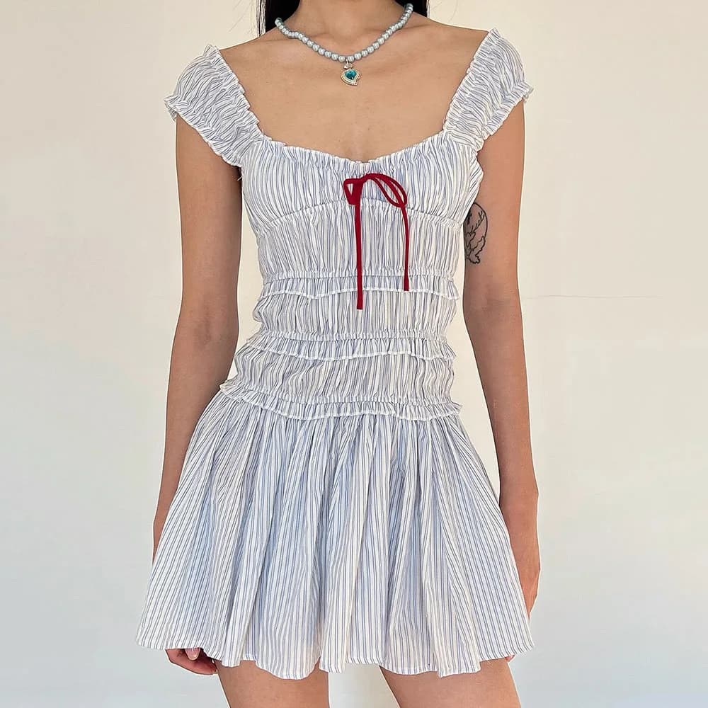 Seaside Striped Ruffle Mini Dress — view 2 Seaside Striped Ruffle Mini Dress — view 2