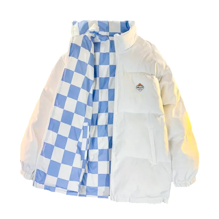 Oversized Reversible Checkerboard Puffer Jacket — view 2 Oversized Reversible Checkerboard Puffer Jacket — view 2