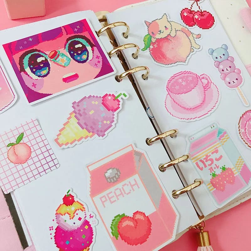 Pink Pixelated Laser Cut Sticker Pack — view 2 Pink Pixelated Laser Cut Sticker Pack — view 2