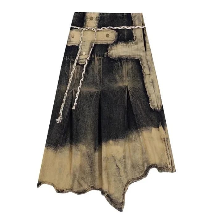 Fairy Grunge Washed Long Denim Skirt — view 1 Fairy Grunge Washed Long Denim Skirt — view 1