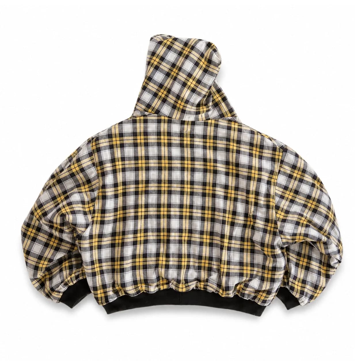 Black & Yellow 90s Plaid Reversible Hoodie — view 2 Black & Yellow 90s Plaid Reversible Hoodie — view 2