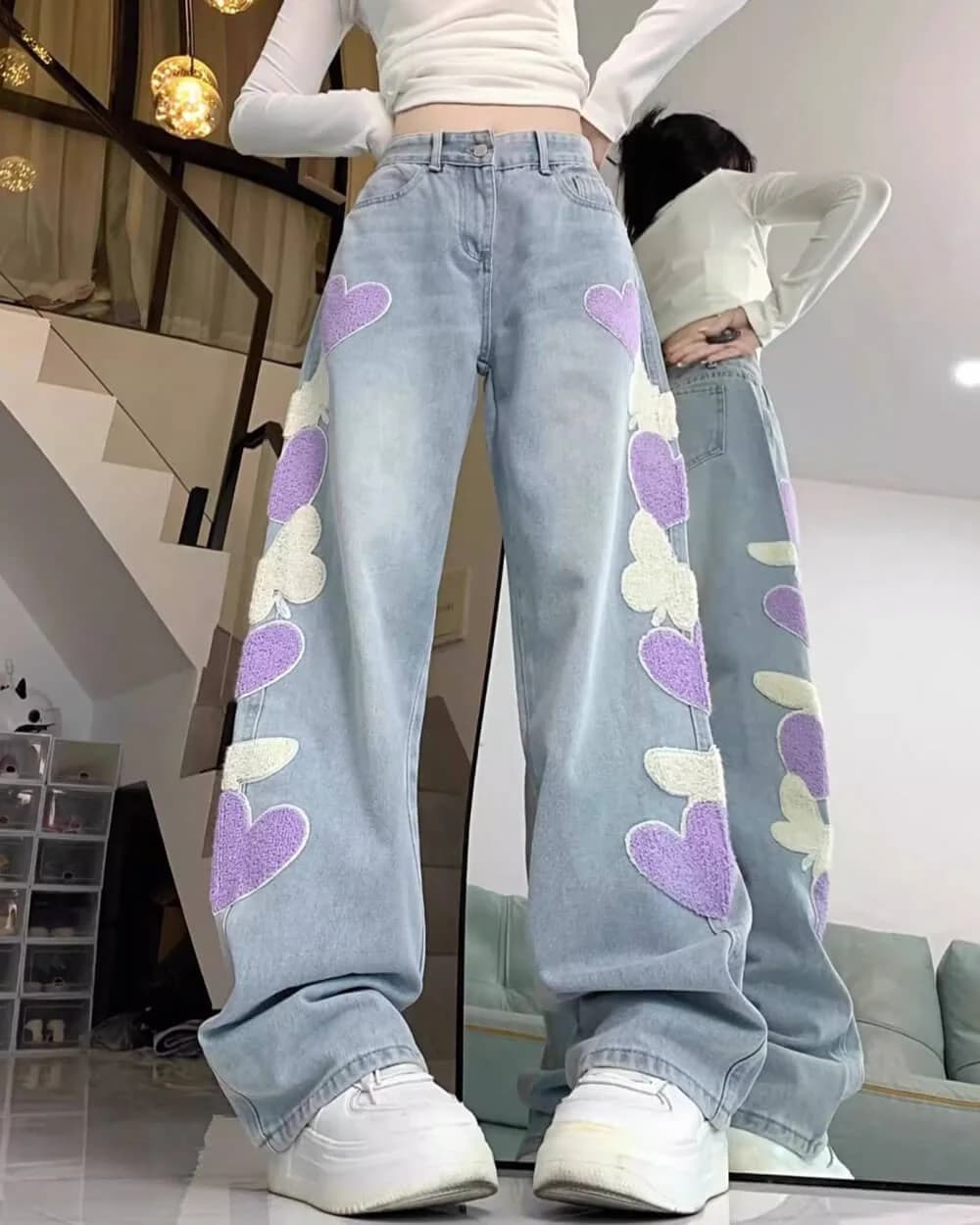 Sweet Attitude Heart Patch Wide-Leg Jeans — view 2 Sweet Attitude Heart Patch Wide-Leg Jeans — view 2