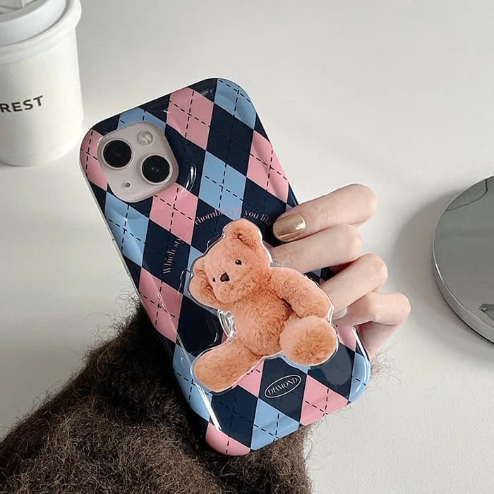 Argyle Bear PopSocket iPhone Case — view 2 Argyle Bear PopSocket iPhone Case — view 2
