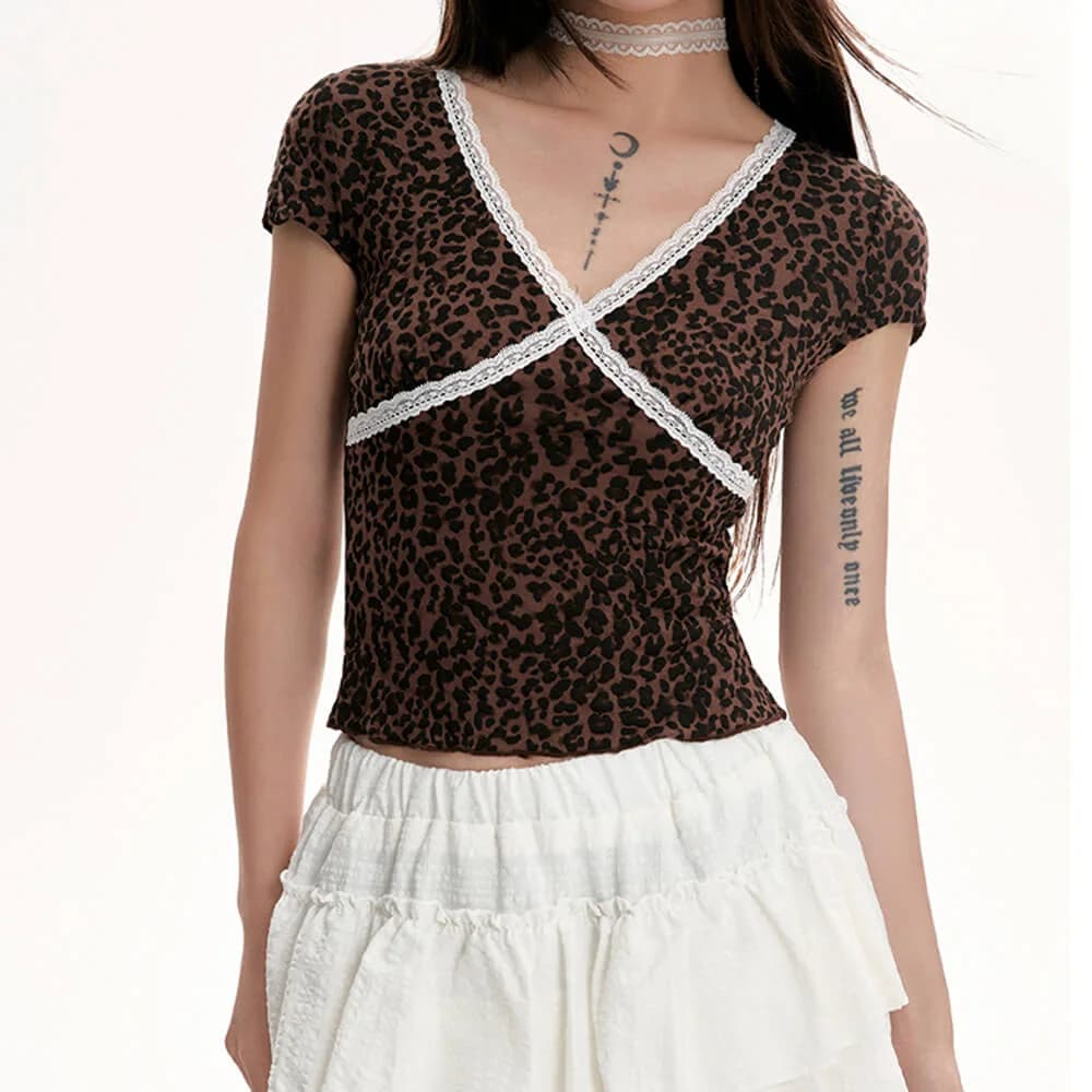 Y2K Leopard Lace Crop Top — view 2 Y2K Leopard Lace Crop Top — view 2