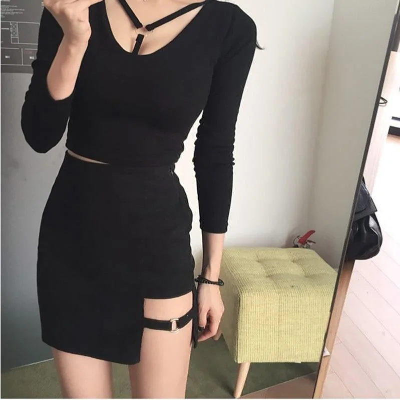 Korean Black Gap Skirt — view 3 Korean Black Gap Skirt — view 3