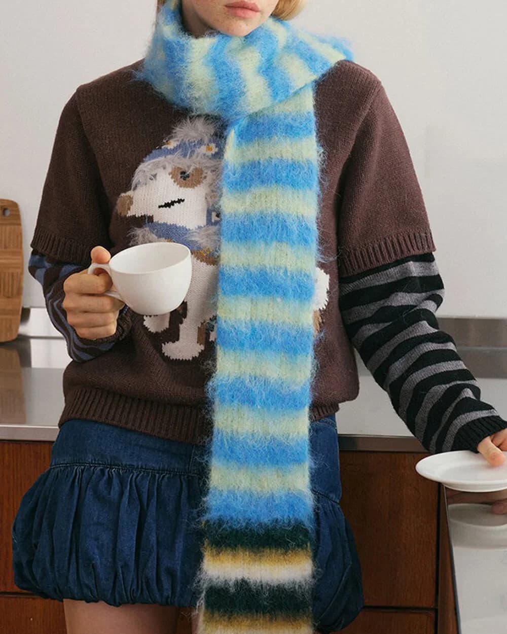 Frazzled English Woman Striped Scarf — view 2 Frazzled English Woman Striped Scarf — view 2