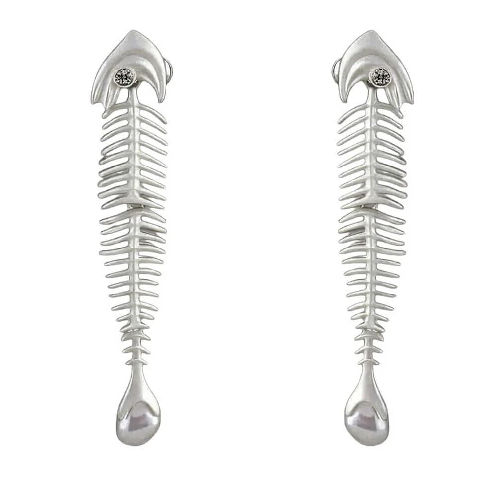 Pearl Drop Fishbone Earrings — view 1 Pearl Drop Fishbone Earrings — view 1