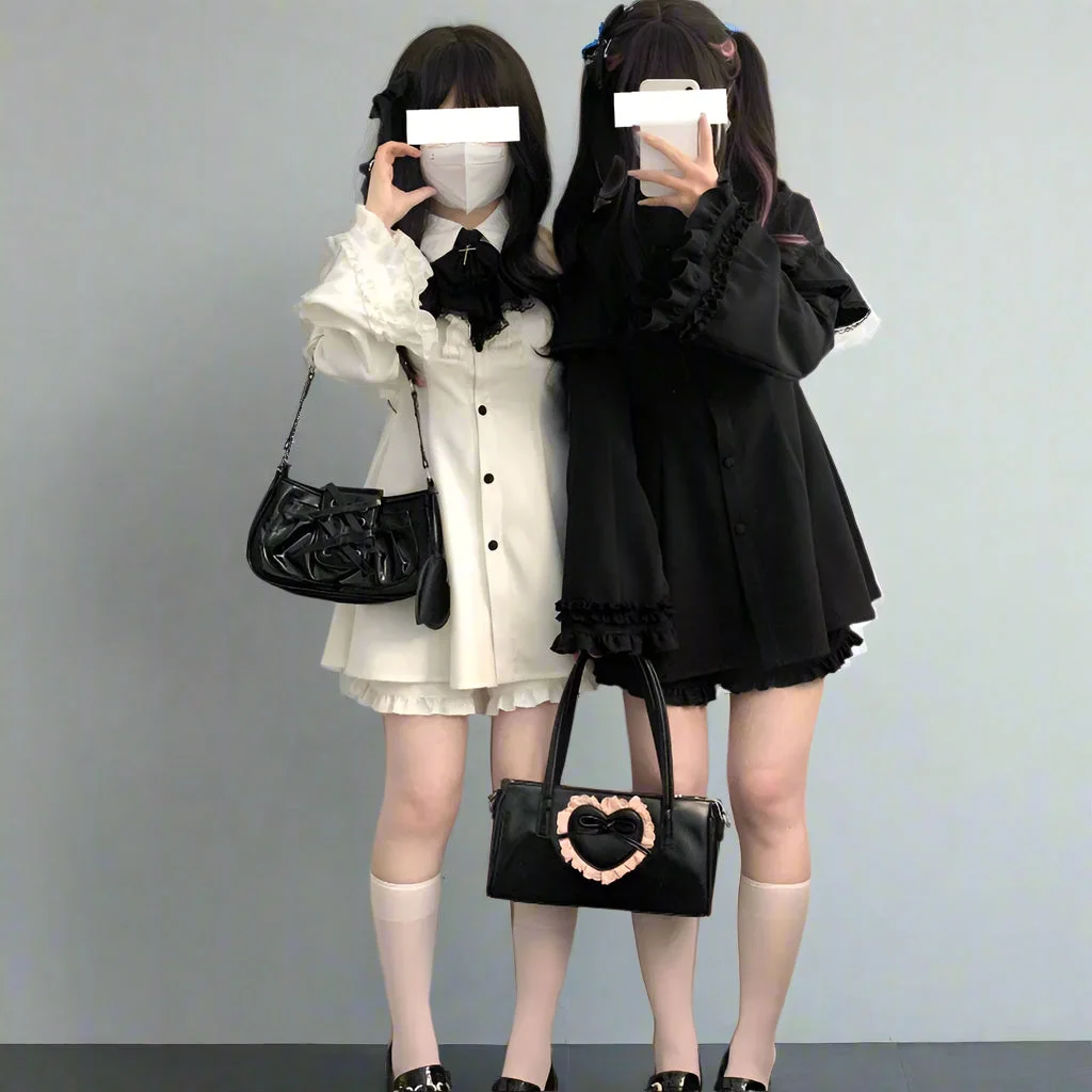 Japanese Y2K Vintage Dress Set – Flare Sleeve Patchwork Mini Dress (S–M) — view 2 Japanese Y2K Vintage Dress Set – Flare Sleeve Patchwork Mini Dress (S–M) — view 2