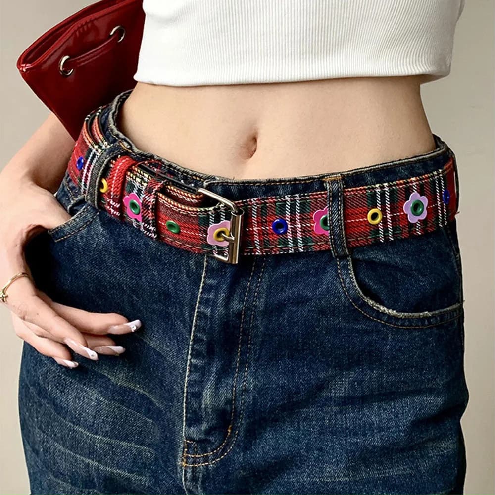 Indie Flower Plaid Belt — view 2 Indie Flower Plaid Belt — view 2