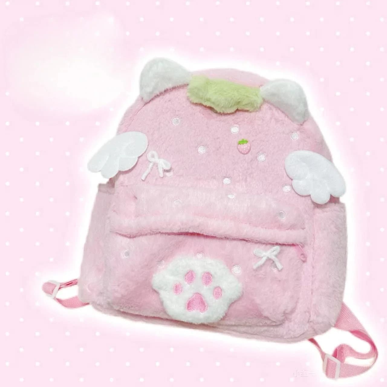 Pink Bunny & Winged Cat Plush Backpack — view 2 Pink Bunny & Winged Cat Plush Backpack — view 2