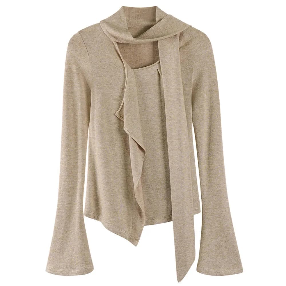 Fall Feels Cozy Tie Neck Knit Top — view 1 Fall Feels Cozy Tie Neck Knit Top — view 1