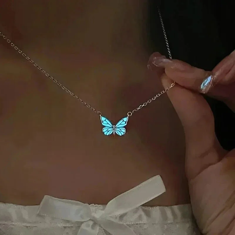 Luminous Blue Butterfly Necklace — view 2 Luminous Blue Butterfly Necklace — view 2