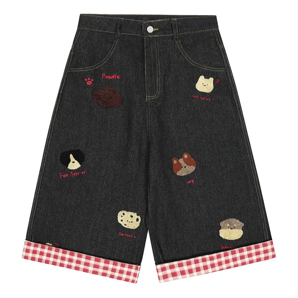 Poodle Embroidered Denim Shorts — view 2 Poodle Embroidered Denim Shorts — view 2