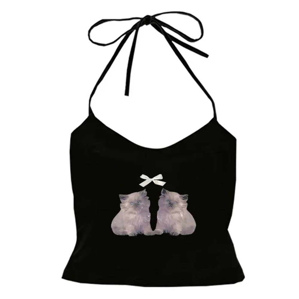 Coquette Kitten Y2K Halter Top — view 1 Coquette Kitten Y2K Halter Top — view 1