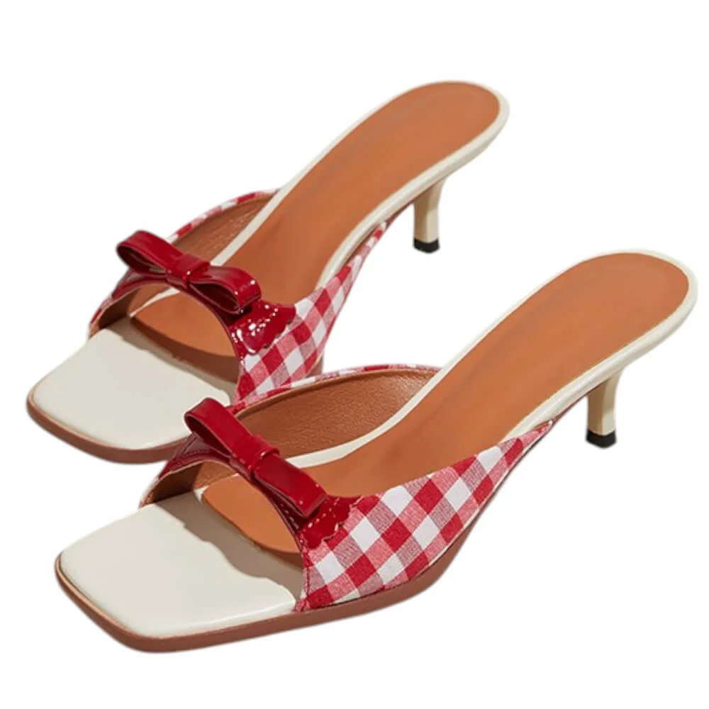 Gingham Picnic Bow Heeled Mules — view 2 Gingham Picnic Bow Heeled Mules — view 2