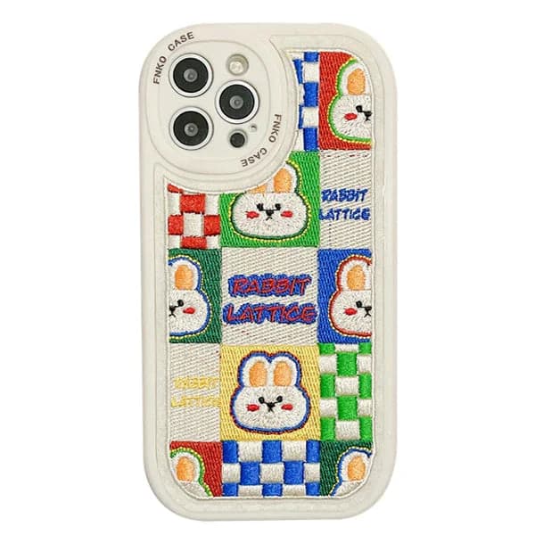 Rabbit & Bear Embroidery iPhone Case — view 1 Rabbit & Bear Embroidery iPhone Case — view 1