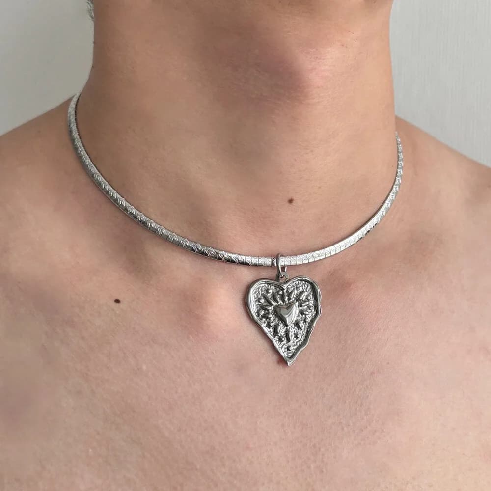 Silver Heart Coin Necklace — view 2 Silver Heart Coin Necklace — view 2