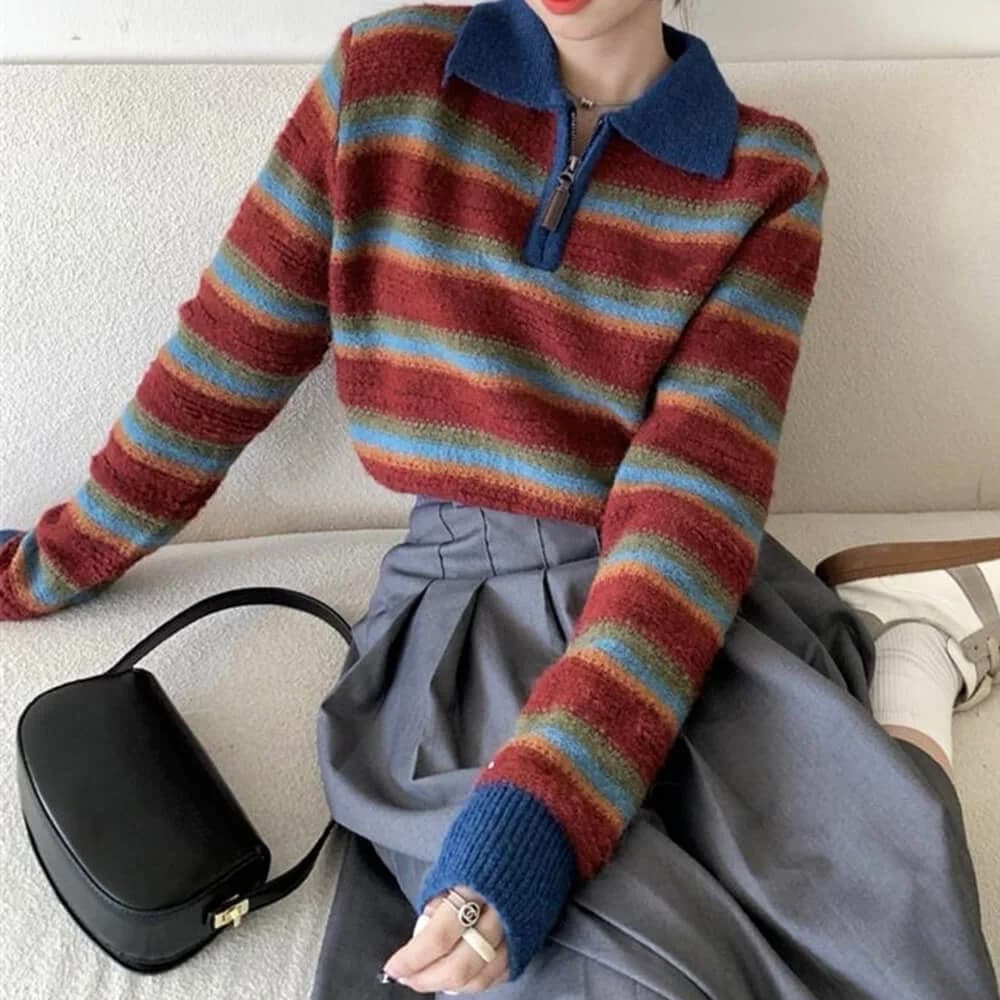 Primary Colors Cropped Knit Sweater — view 2 Primary Colors Cropped Knit Sweater — view 2