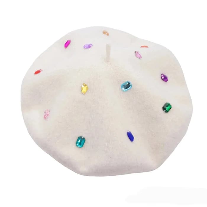 Colorful Rhinestone Beret Hat — view 1 Colorful Rhinestone Beret Hat — view 1