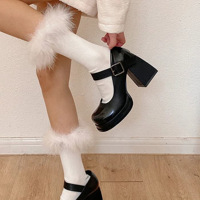 Fluffy High Knee Socks — view 1 Fluffy High Knee Socks — view 1