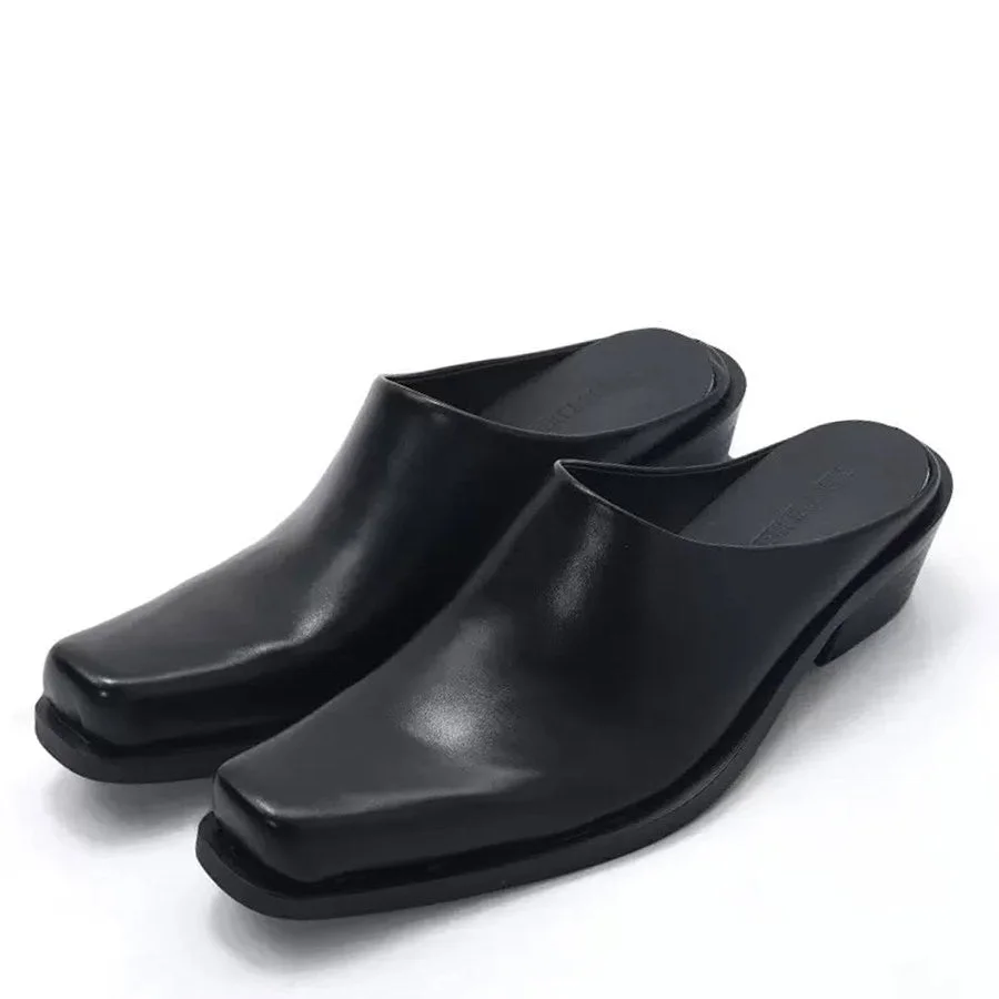 Square Toe Minimalist Black Mules — view 2 Square Toe Minimalist Black Mules — view 2