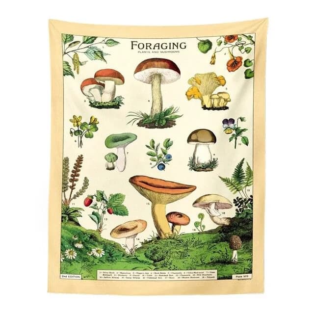 Foraging Plants & Mushrooms Tapestry — view 1 Foraging Plants & Mushrooms Tapestry — view 1