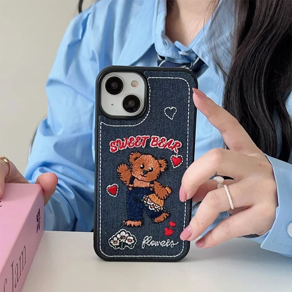 Sweet Bear Embroidery iPhone Case — view 2 Sweet Bear Embroidery iPhone Case — view 2