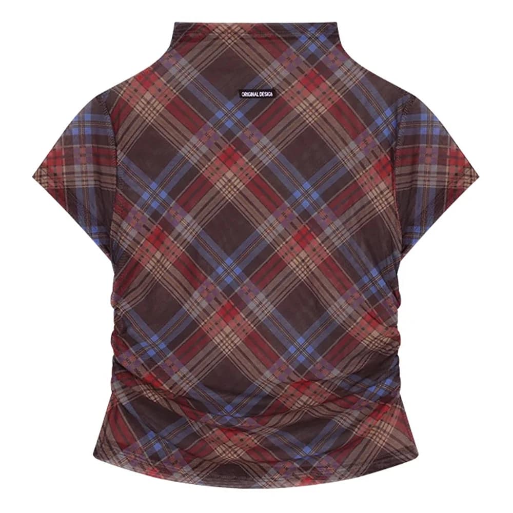 Preppy Plaid Mesh Crop Top — view 1 Preppy Plaid Mesh Crop Top — view 1