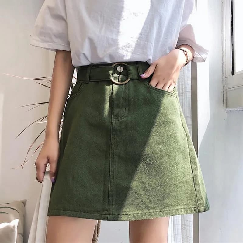 Aesthetic Green Khaki Skirt — view 2 Aesthetic Green Khaki Skirt — view 2