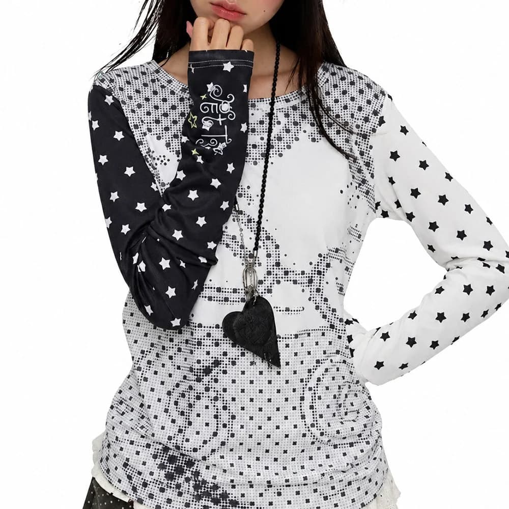Star Girl Mismatched Sleeve Top — view 2 Star Girl Mismatched Sleeve Top — view 2