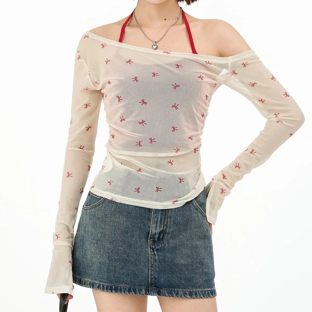 Balletcore Aesthetic Bow Mesh Top — view 3 Balletcore Aesthetic Bow Mesh Top — view 3