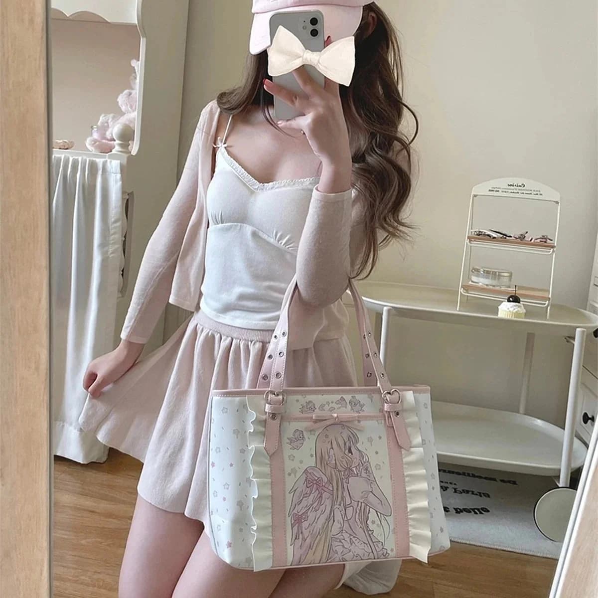 Pink Angel Ruffle Tote Bag — view 2 Pink Angel Ruffle Tote Bag — view 2