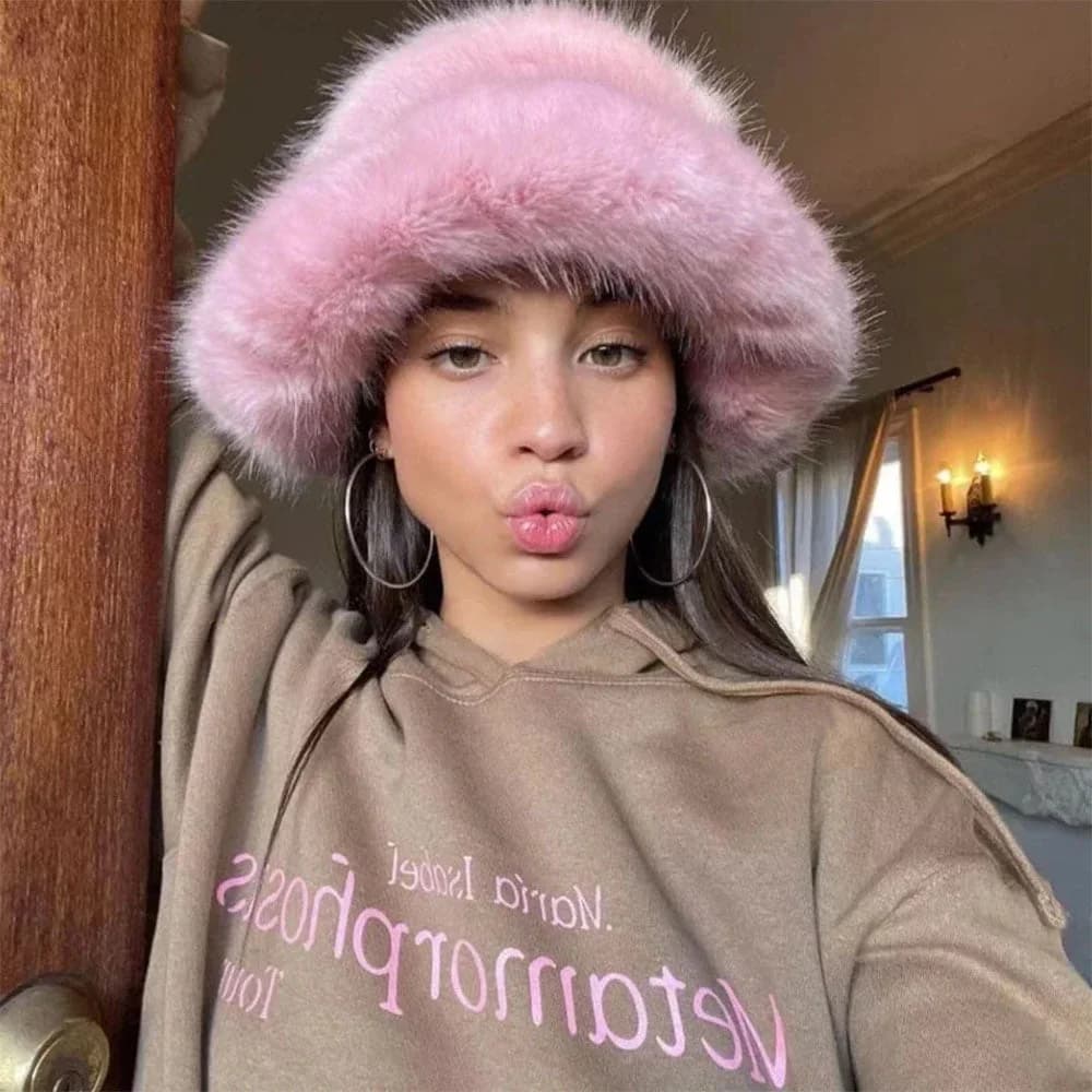 Y2K Style Furry Bucket Hat — view 2 Y2K Style Furry Bucket Hat — view 2