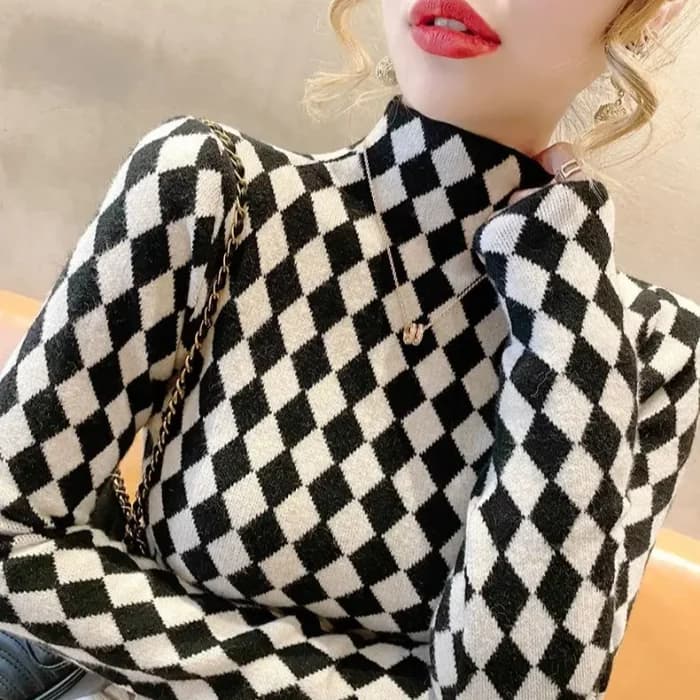 Classic Plaid Fitted Sweater — view 3 Classic Plaid Fitted Sweater — view 3