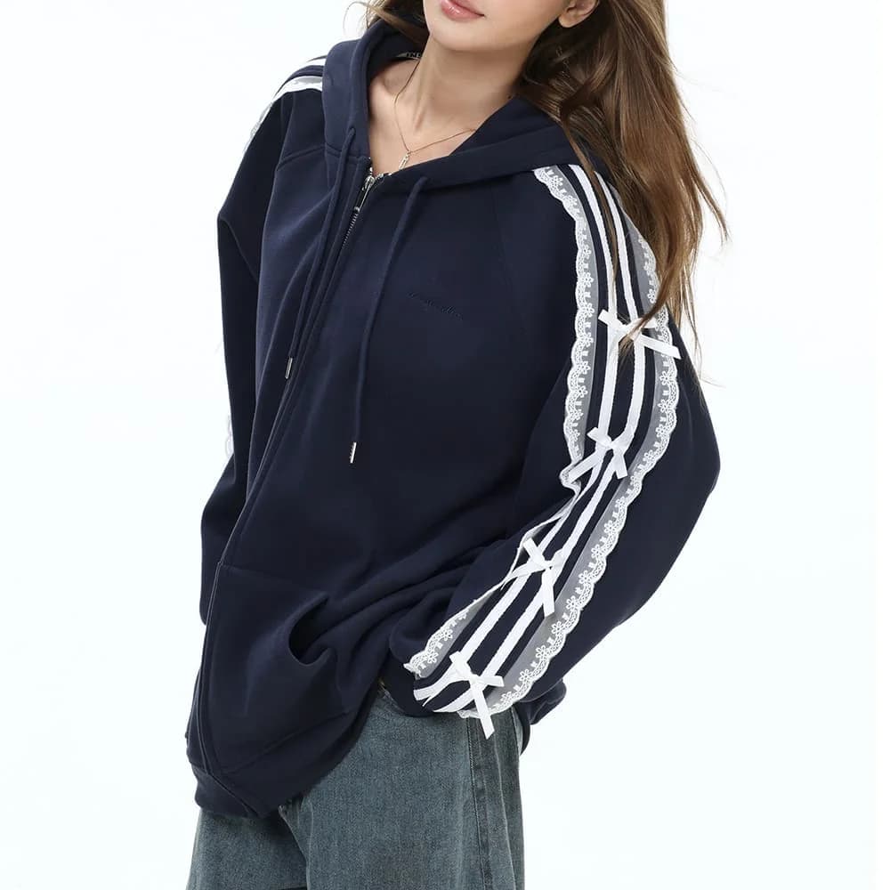 Coquette Lace Sleeve Hoodie — view 3 Coquette Lace Sleeve Hoodie — view 3